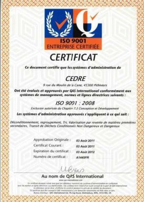 Certificat ISO 9001